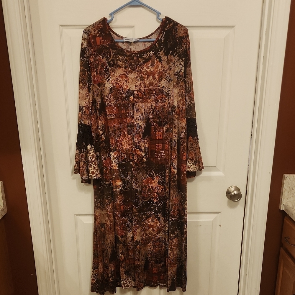 Southern Lady Brown and Orange Bell Sleeve Dress